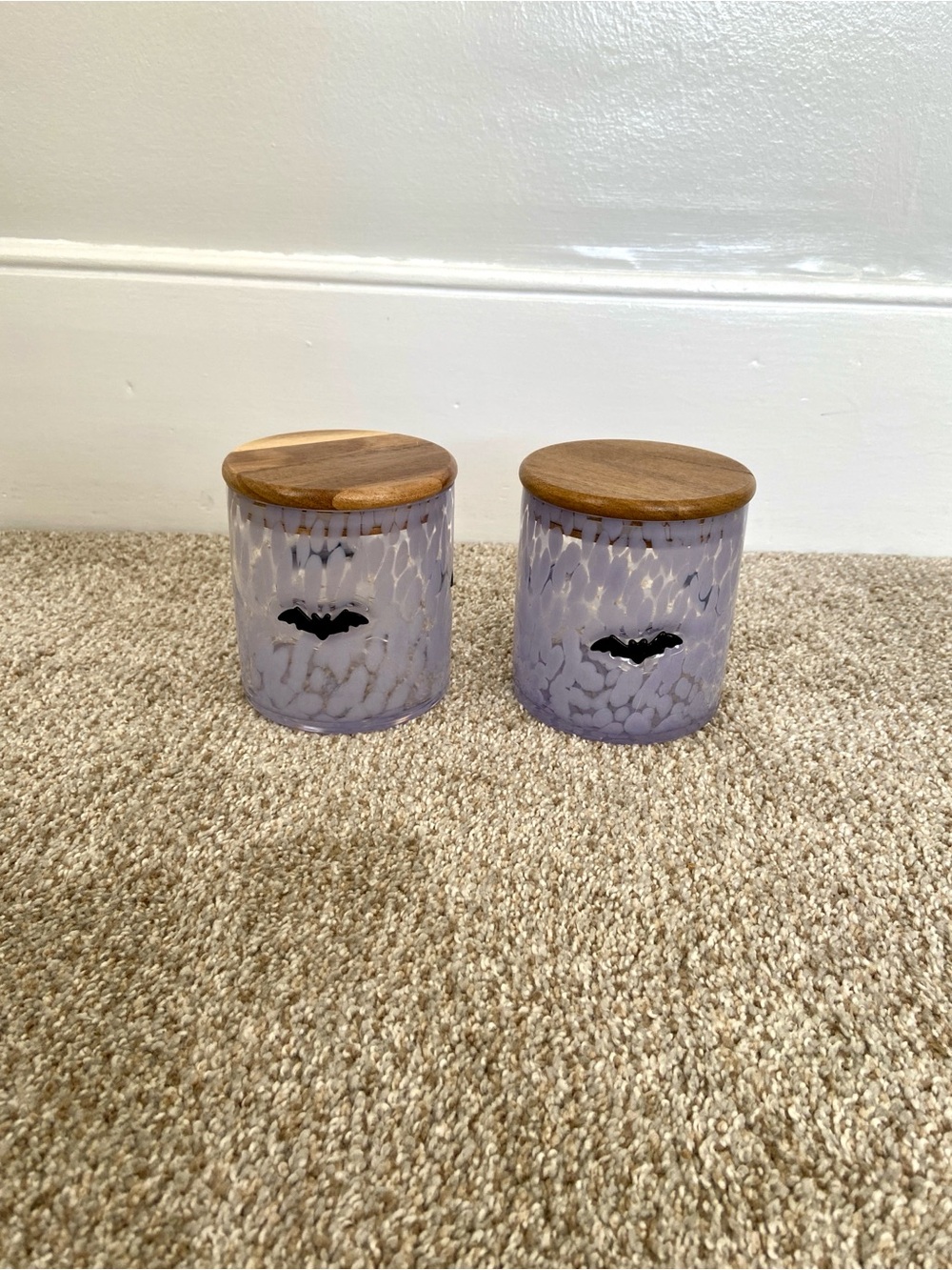 Halloween Murano Glass Canister Set With Bat Inlay - Set of 2 Glass Jars